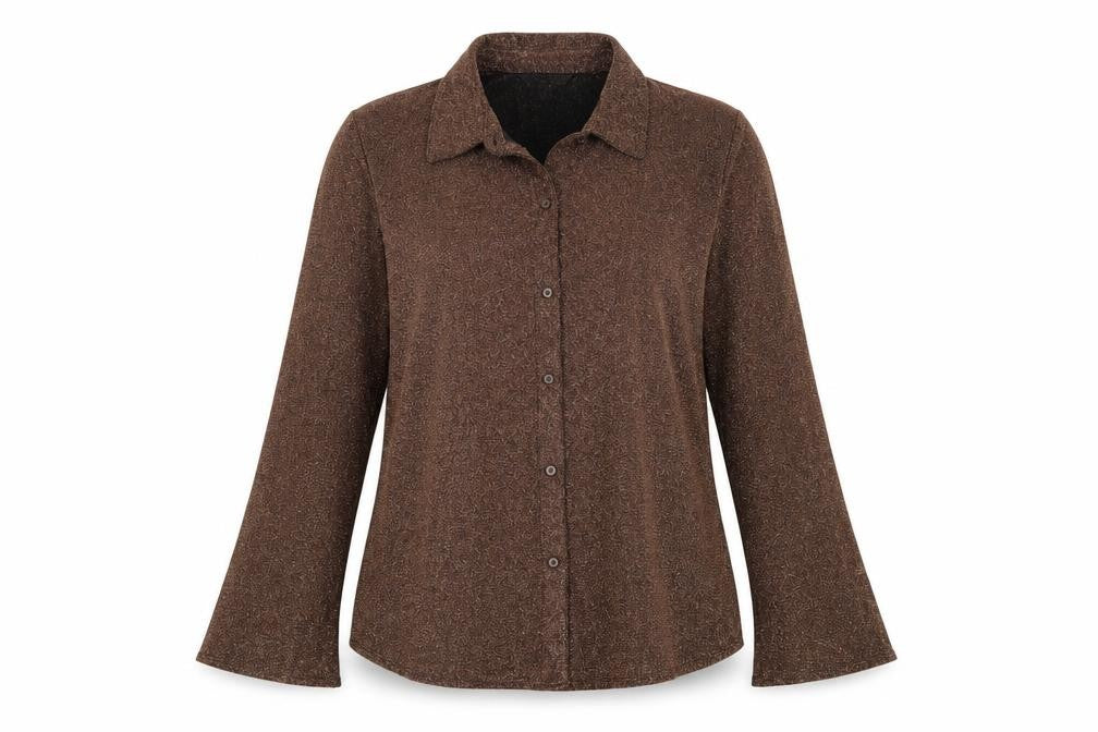 Marks and Spencer Women Brown Glitter Knit Button-Up Blouse UK 16