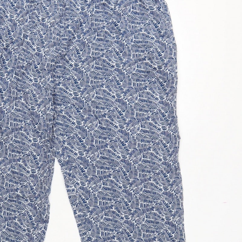 Cotton Traders Women Blue Leaf Print Viscose Cropped Trousers UK 18