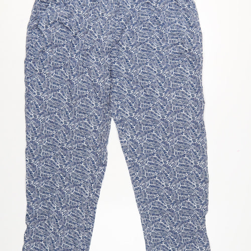 Cotton Traders Women Blue Leaf Print Viscose Cropped Trousers UK 18
