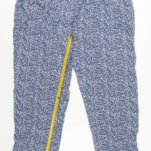 Cotton Traders Women Blue Leaf Print Viscose Cropped Trousers UK 18