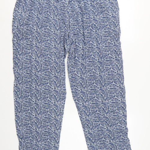 Cotton Traders Women Blue Leaf Print Viscose Cropped Trousers UK 18