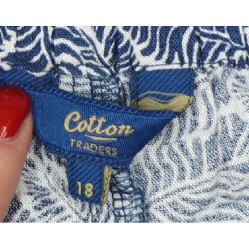 Cotton Traders Women Blue Leaf Print Viscose Cropped Trousers UK 18