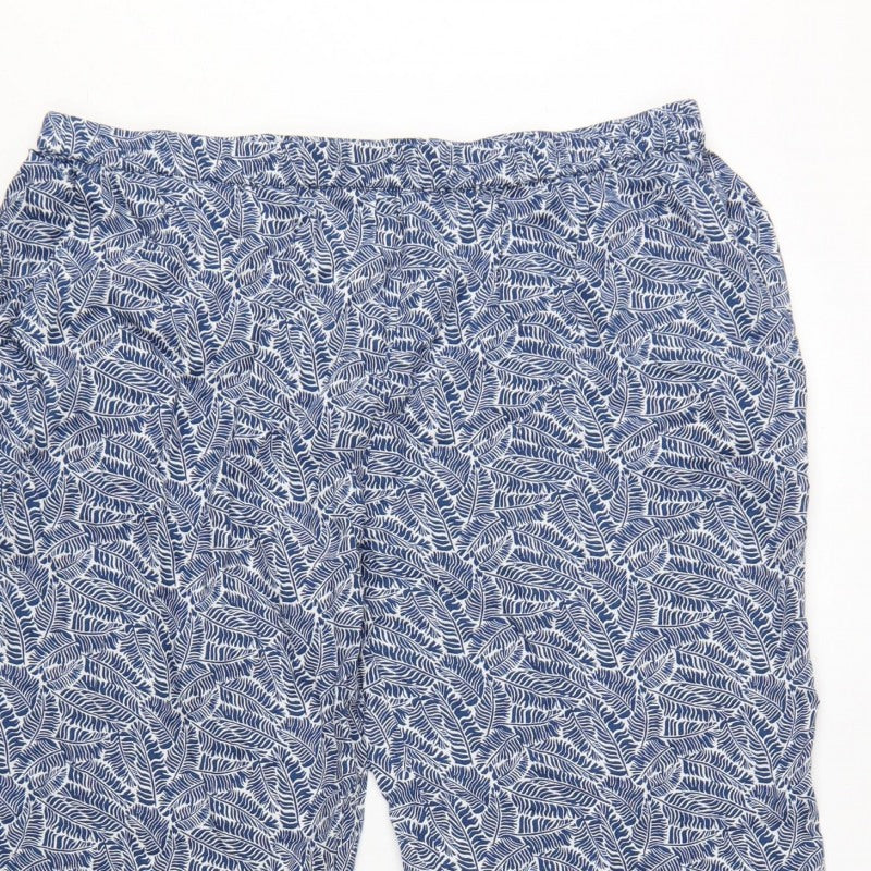 Cotton Traders Women Blue Leaf Print Viscose Cropped Trousers UK 18