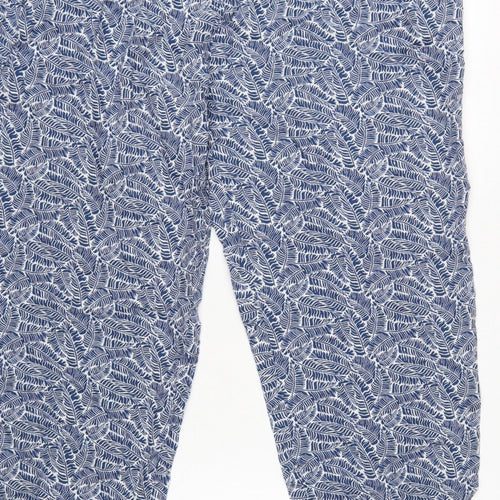 Cotton Traders Women Blue Leaf Print Viscose Cropped Trousers UK 18