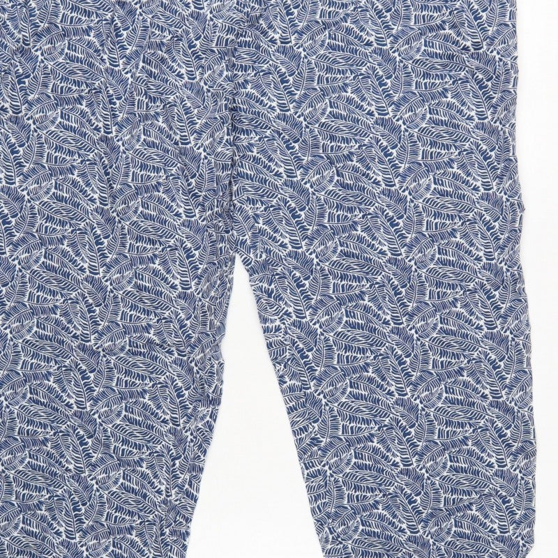 Cotton Traders Women Blue Leaf Print Viscose Cropped Trousers UK 18