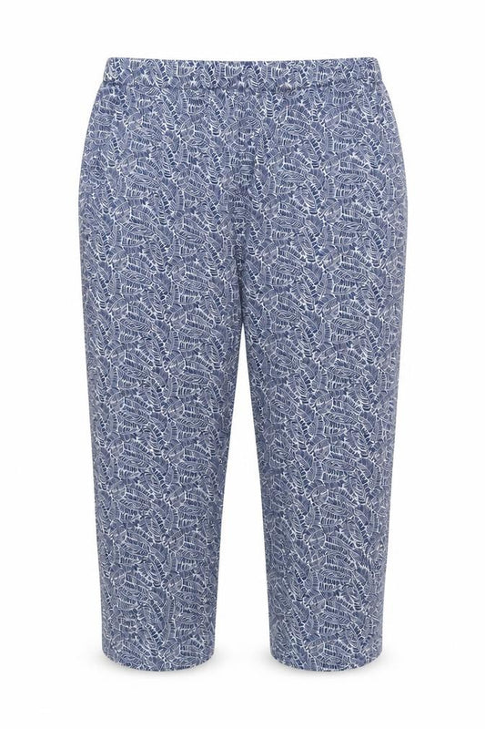 Cotton Traders Women Blue Leaf Print Viscose Cropped Trousers UK 18