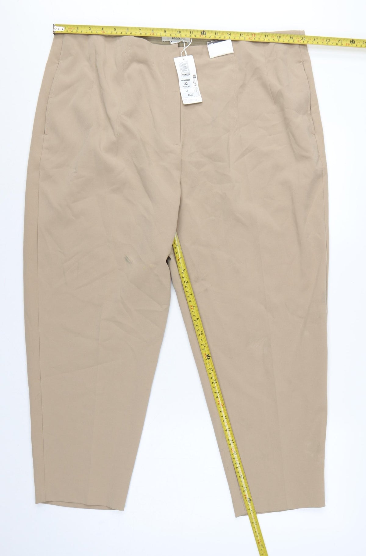 Marks & Spencer Women Beige Size 22 Regular Tapered Smart Trousers
