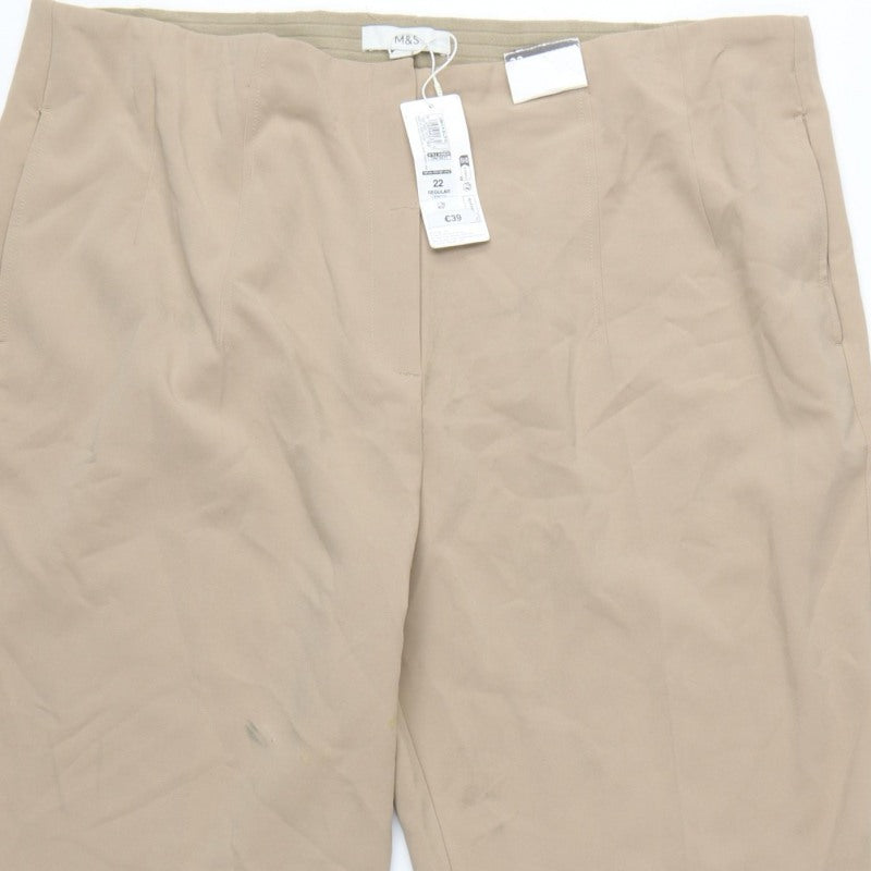 Marks & Spencer Women Beige Size 22 Regular Tapered Smart Trousers