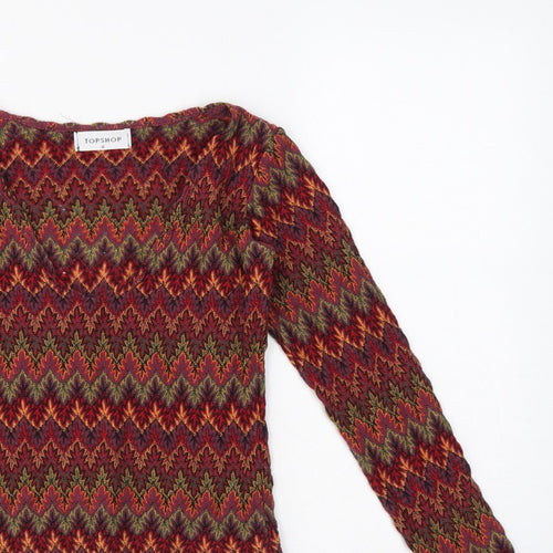 Topshop Women’s Multicoloured Geometric Jersey Long Sleeve Top UK 8