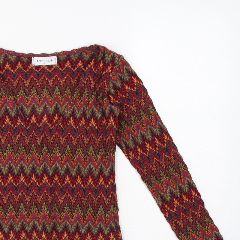 Topshop Women’s Multicoloured Geometric Jersey Long Sleeve Top UK 8
