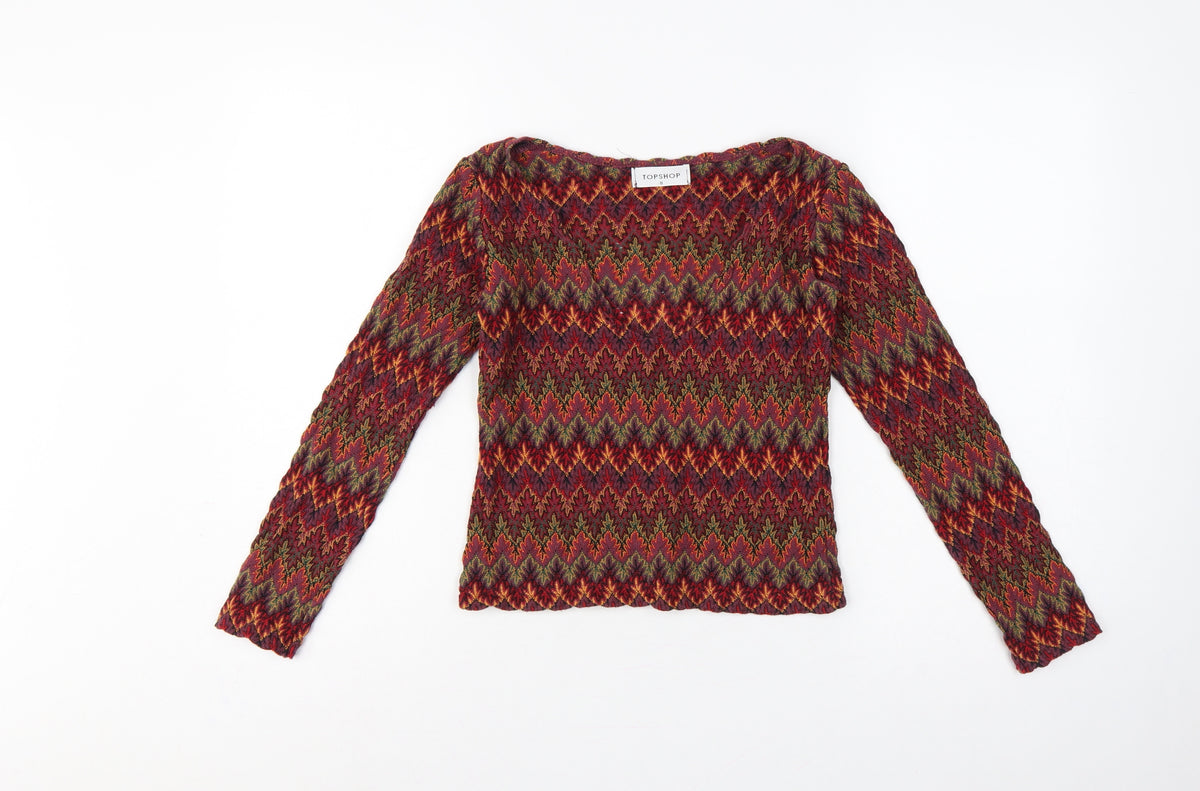 Topshop Women’s Multicoloured Geometric Jersey Long Sleeve Top UK 8