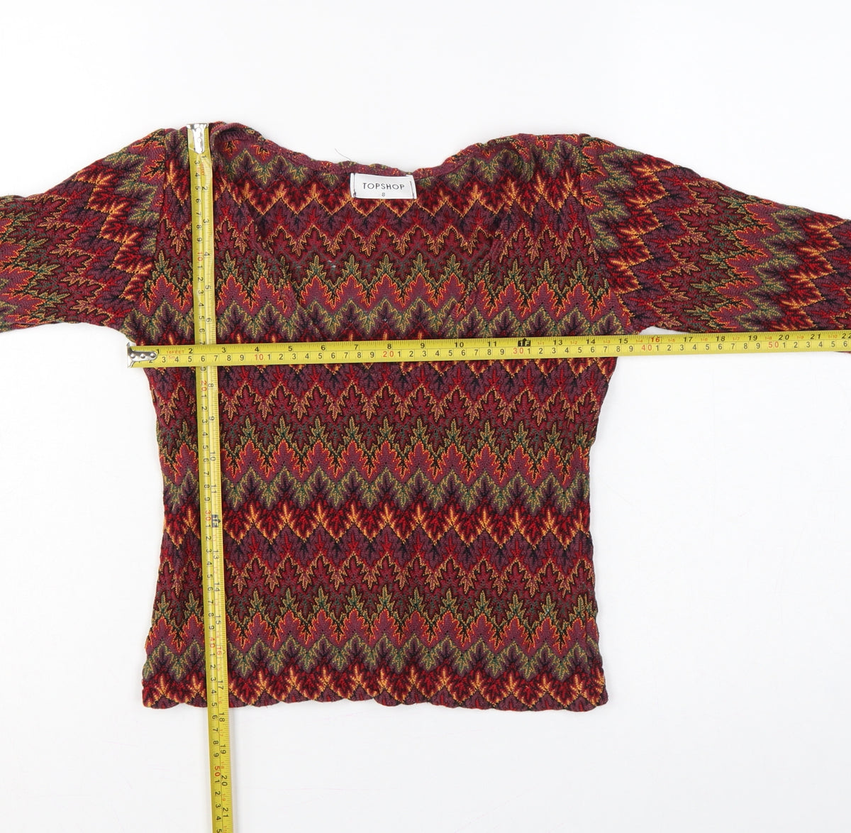 Topshop Women’s Multicoloured Geometric Jersey Long Sleeve Top UK 8