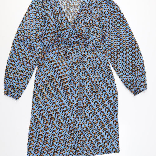 Mamalicious Women Blue S Maternity A-Line Geometric Long Sleeve Dress