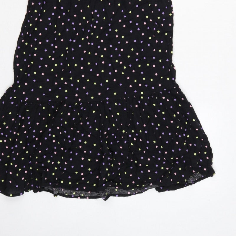 Dorothy Perkins Women Black Multicolour Polka Dot Midi Fit & Flare Dress UK 10