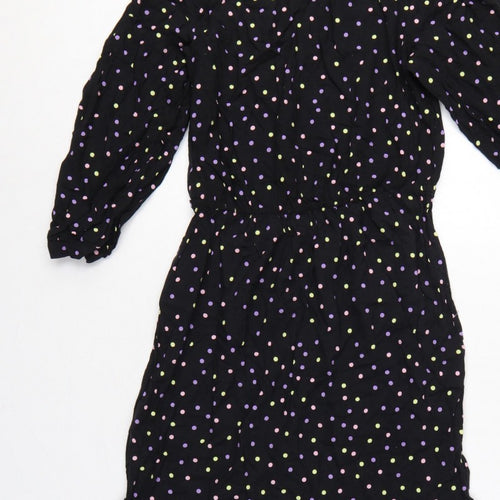 Dorothy Perkins Women Black Multicolour Polka Dot Midi Fit & Flare Dress UK 10