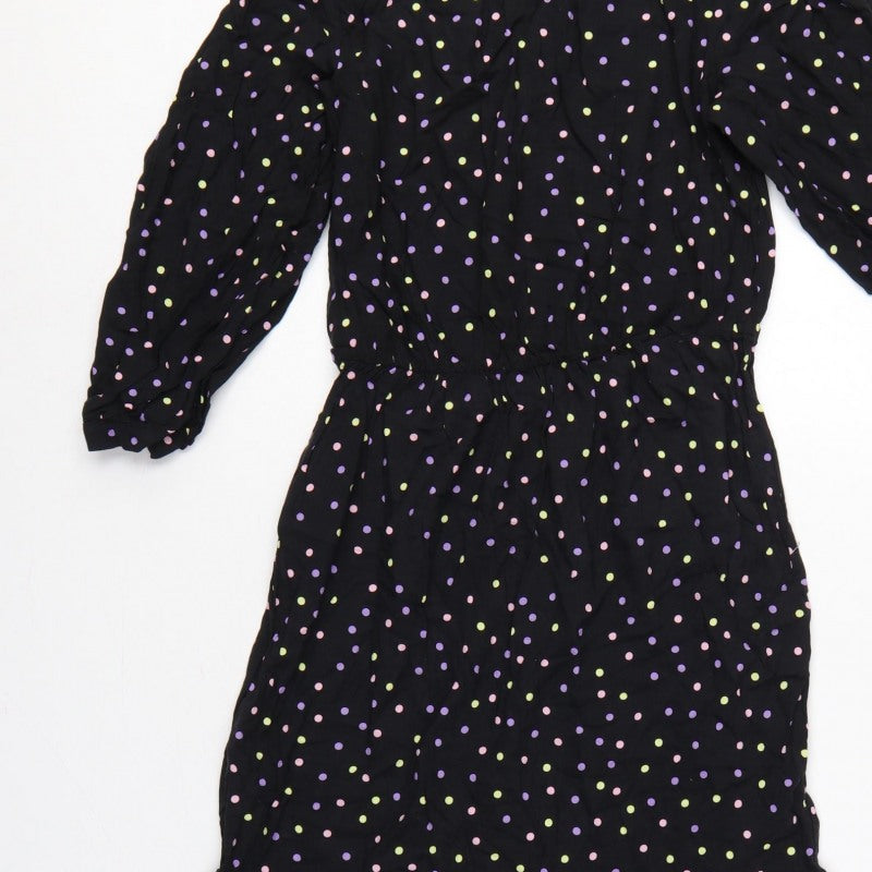 Dorothy Perkins Women Black Multicolour Polka Dot Midi Fit & Flare Dress UK 10