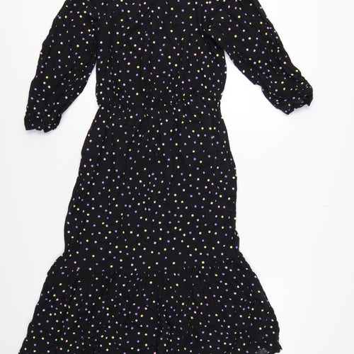Dorothy Perkins Women Black Multicolour Polka Dot Midi Fit & Flare Dress UK 10