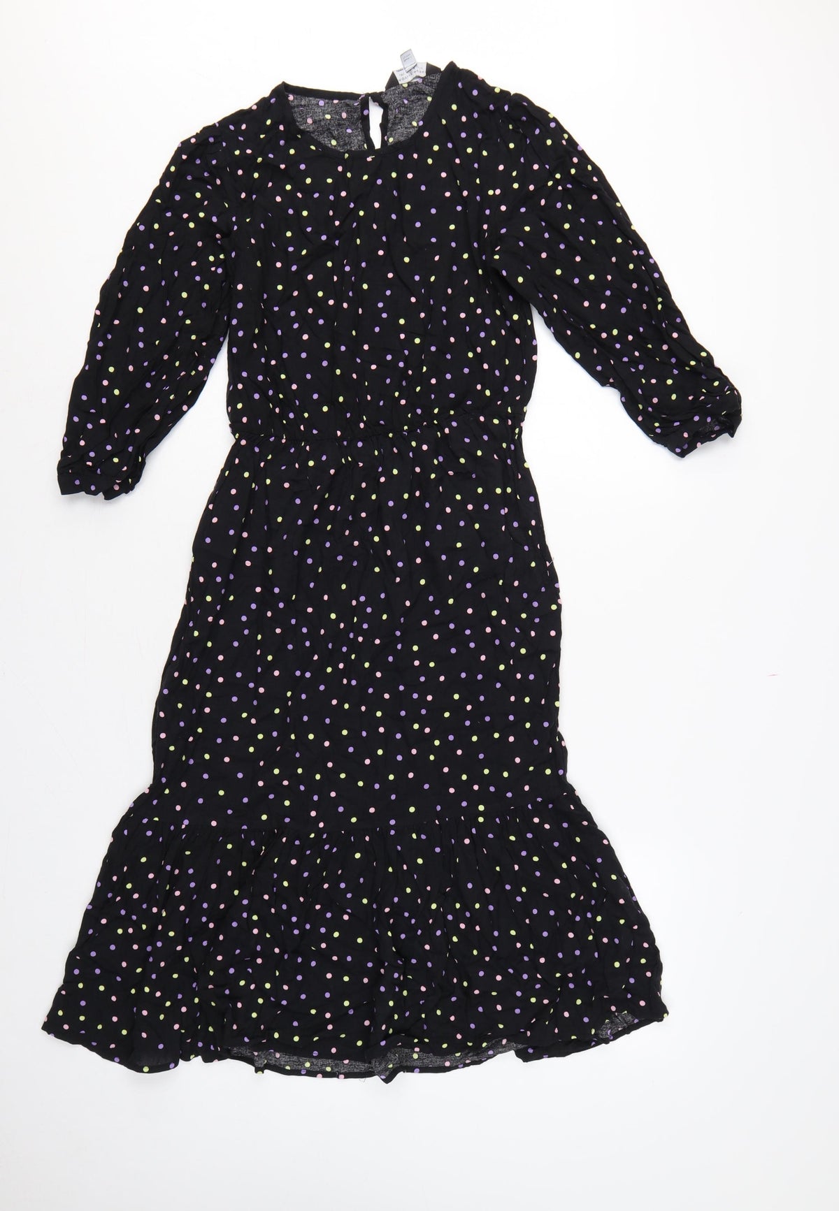 Dorothy Perkins Women Black Multicolour Polka Dot Midi Fit & Flare Dress UK 10