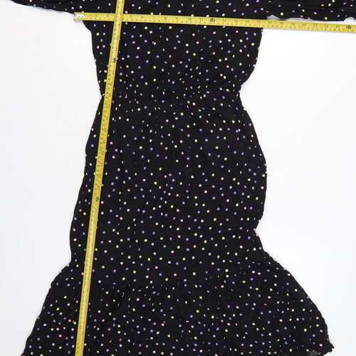 Dorothy Perkins Women Black Multicolour Polka Dot Midi Fit & Flare Dress UK 10