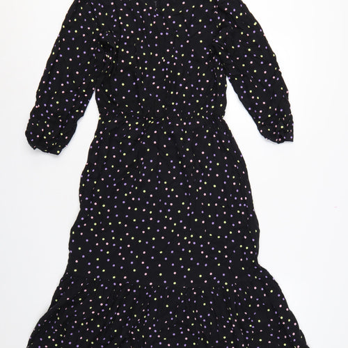 Dorothy Perkins Women Black Multicolour Polka Dot Midi Fit & Flare Dress UK 10