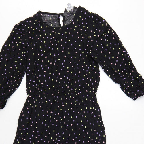 Dorothy Perkins Women Black Multicolour Polka Dot Midi Fit & Flare Dress UK 10