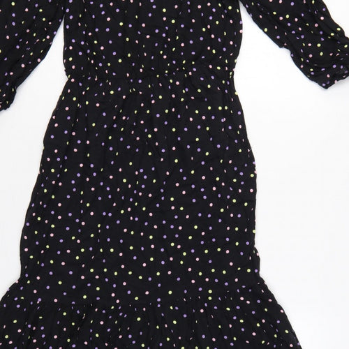 Dorothy Perkins Women Black Multicolour Polka Dot Midi Fit & Flare Dress UK 10