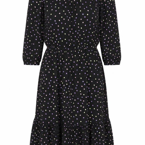 Dorothy Perkins Women Black Multicolour Polka Dot Midi Fit & Flare Dress UK 10