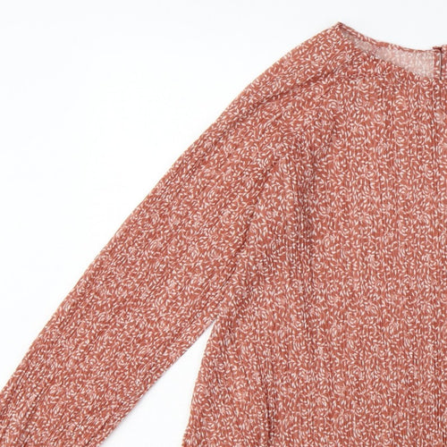 Marks and Spencer Women Orange Floral Chiffon Blouse UK 10 Long Sleeve