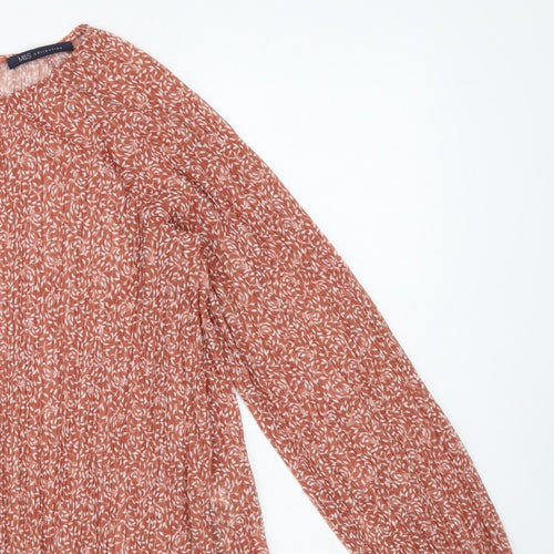 Marks and Spencer Women Orange Floral Chiffon Blouse UK 10 Long Sleeve