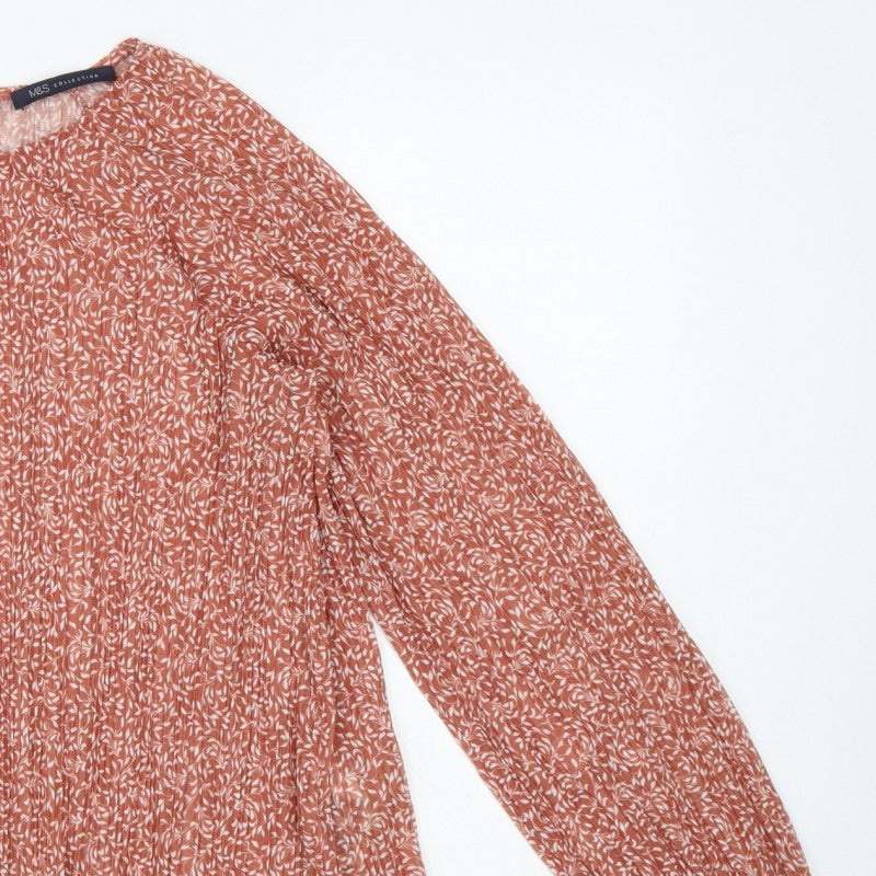 Marks and Spencer Women Orange Floral Chiffon Blouse UK 10 Long Sleeve