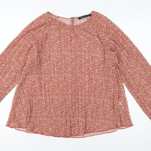 Marks and Spencer Women Orange Floral Chiffon Blouse UK 10 Long Sleeve