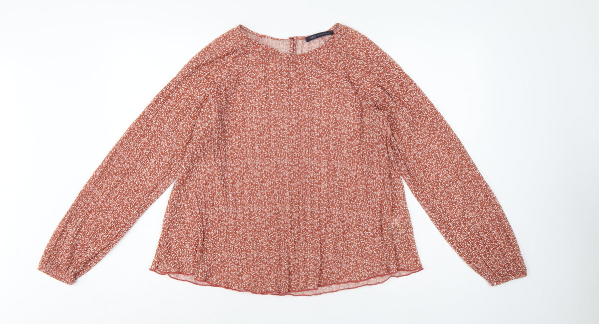 Marks and Spencer Women Orange Floral Chiffon Blouse UK 10 Long Sleeve