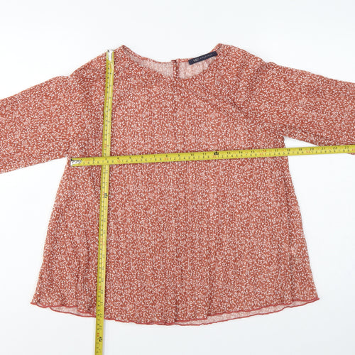 Marks and Spencer Women Orange Floral Chiffon Blouse UK 10 Long Sleeve