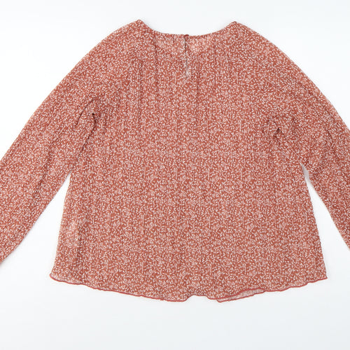 Marks and Spencer Women Orange Floral Chiffon Blouse UK 10 Long Sleeve