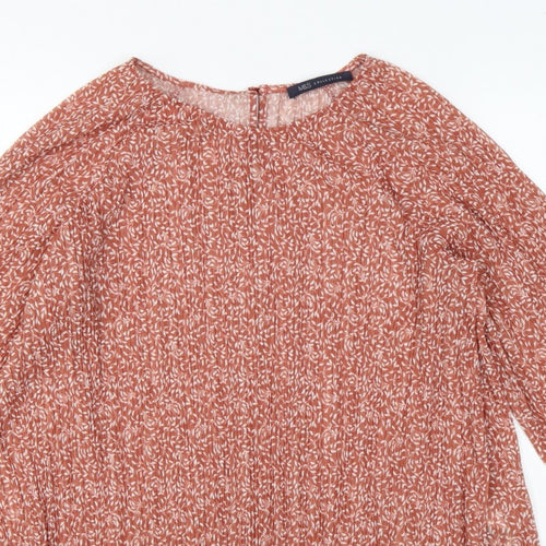 Marks and Spencer Women Orange Floral Chiffon Blouse UK 10 Long Sleeve