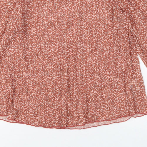 Marks and Spencer Women Orange Floral Chiffon Blouse UK 10 Long Sleeve
