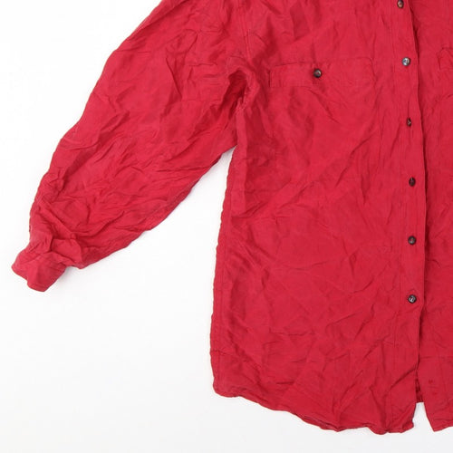 Express Women Red S Pure Silk Button-Up Long Sleeve Shirt