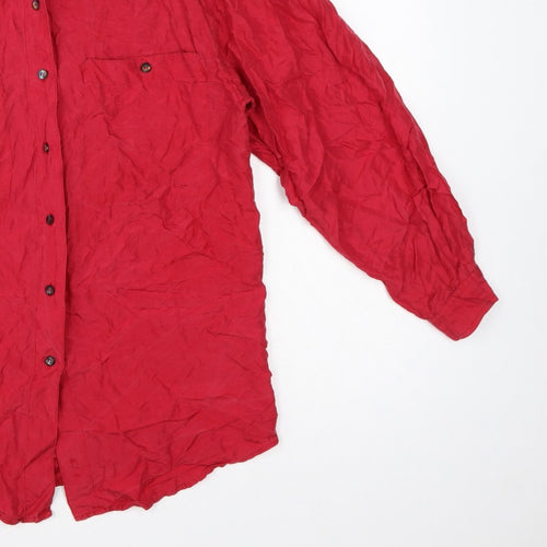 Express Women Red S Pure Silk Button-Up Long Sleeve Shirt