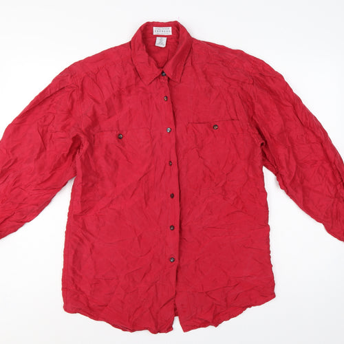 Express Women Red S Pure Silk Button-Up Long Sleeve Shirt