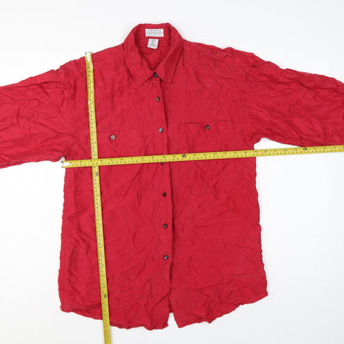 Express Women Red S Pure Silk Button-Up Long Sleeve Shirt