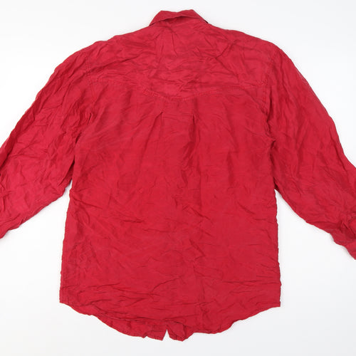 Express Women Red S Pure Silk Button-Up Long Sleeve Shirt