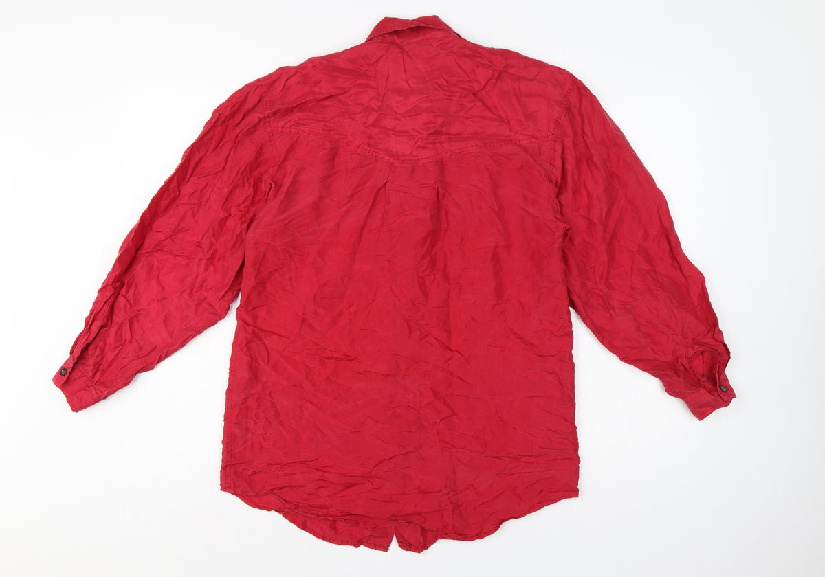 Express Women Red S Pure Silk Button-Up Long Sleeve Shirt