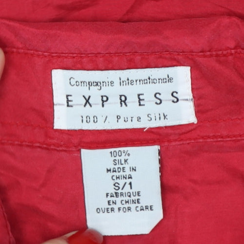 Express Women Red S Pure Silk Button-Up Long Sleeve Shirt