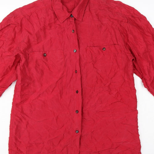 Express Women Red S Pure Silk Button-Up Long Sleeve Shirt