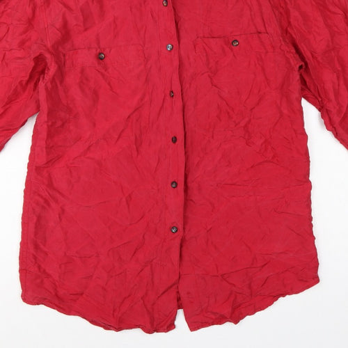Express Women Red S Pure Silk Button-Up Long Sleeve Shirt