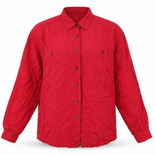 Express Women Red S Pure Silk Button-Up Long Sleeve Shirt