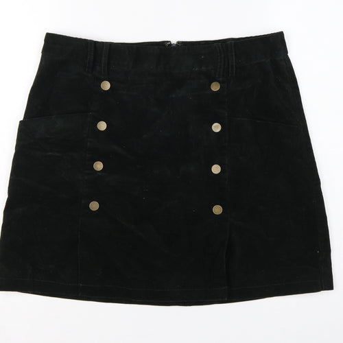 Monsoon Women’s Black UK 14 Corduroy A-Line Mini Skirt Buttons