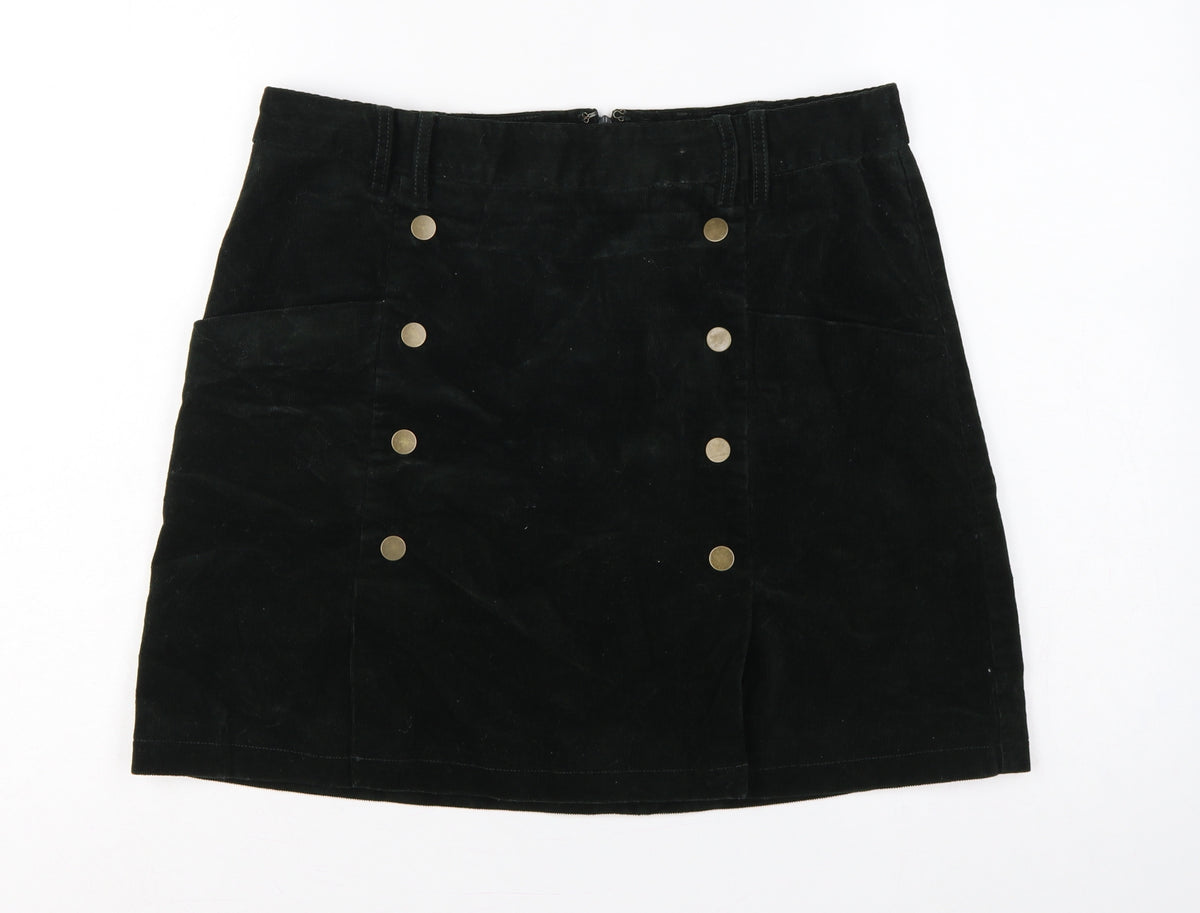 Monsoon Women’s Black UK 14 Corduroy A-Line Mini Skirt Buttons