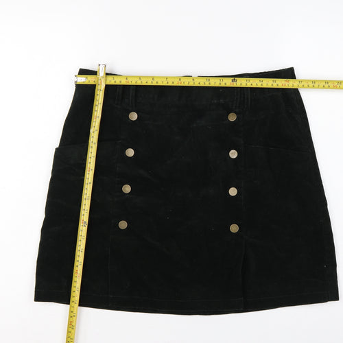 Monsoon Women’s Black UK 14 Corduroy A-Line Mini Skirt Buttons