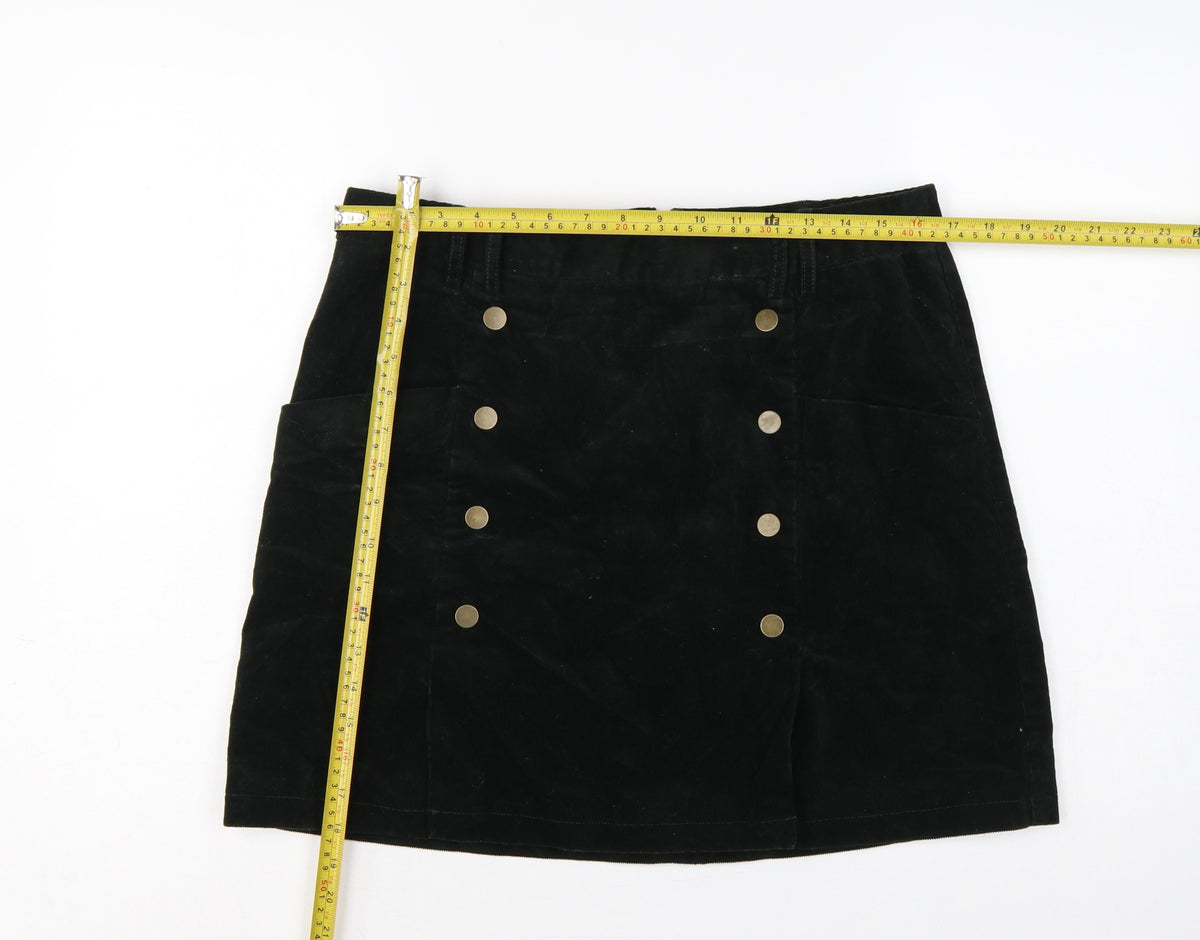 Monsoon Women’s Black UK 14 Corduroy A-Line Mini Skirt Buttons
